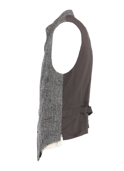 GLEN CHECK CUT-OUT HEM STAND COLLAR VEST