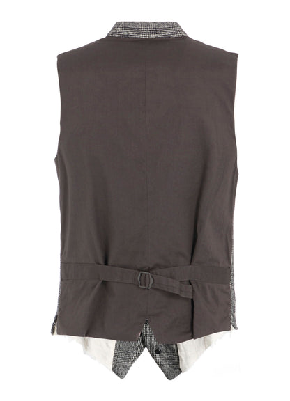 GLEN CHECK CUT-OUT HEM STAND COLLAR VEST