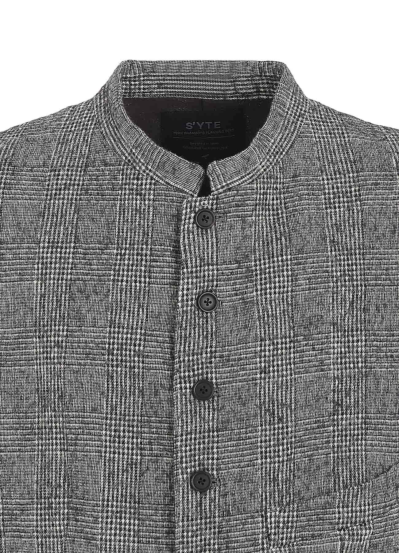 GLEN CHECK CUT-OUT HEM STAND COLLAR VEST