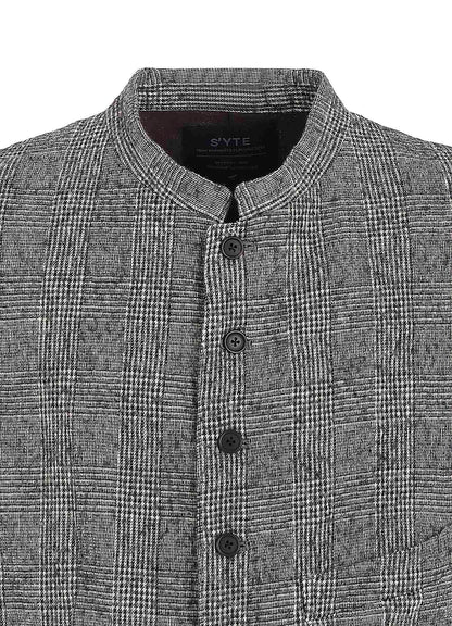 GLEN CHECK CUT-OUT HEM STAND COLLAR VEST