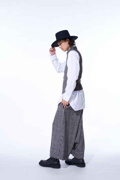 GLEN CHECK CUT-OUT HEM STAND COLLAR VEST