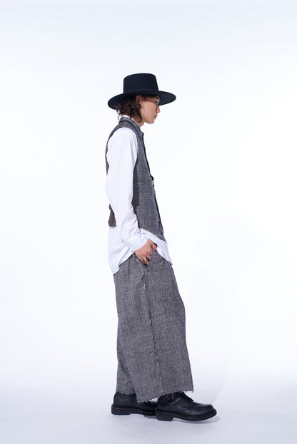 GLEN CHECK CUT-OUT HEM STAND COLLAR VEST