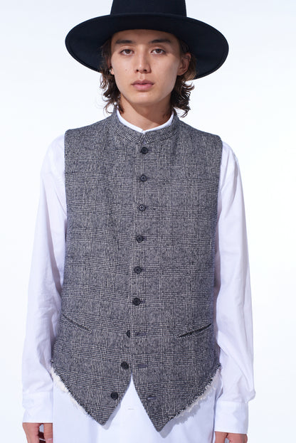 GLEN CHECK CUT-OUT HEM STAND COLLAR VEST