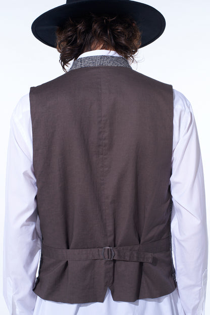 GLEN CHECK CUT-OUT HEM STAND COLLAR VEST
