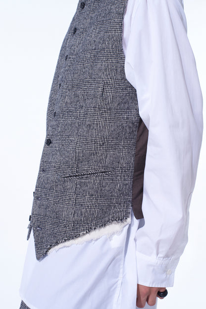 GLEN CHECK CUT-OUT HEM STAND COLLAR VEST