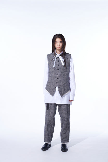 GLEN CHECK CUT-OUT HEM STAND COLLAR VEST