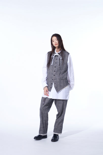 GLEN CHECK CUT-OUT HEM STAND COLLAR VEST
