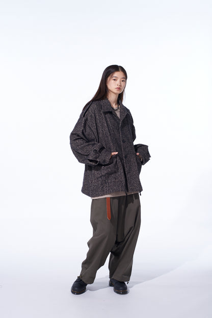 BRUSHED TWILL NEEDLE PUNCH EPAULETTE OVERSIZED BLOUSON
