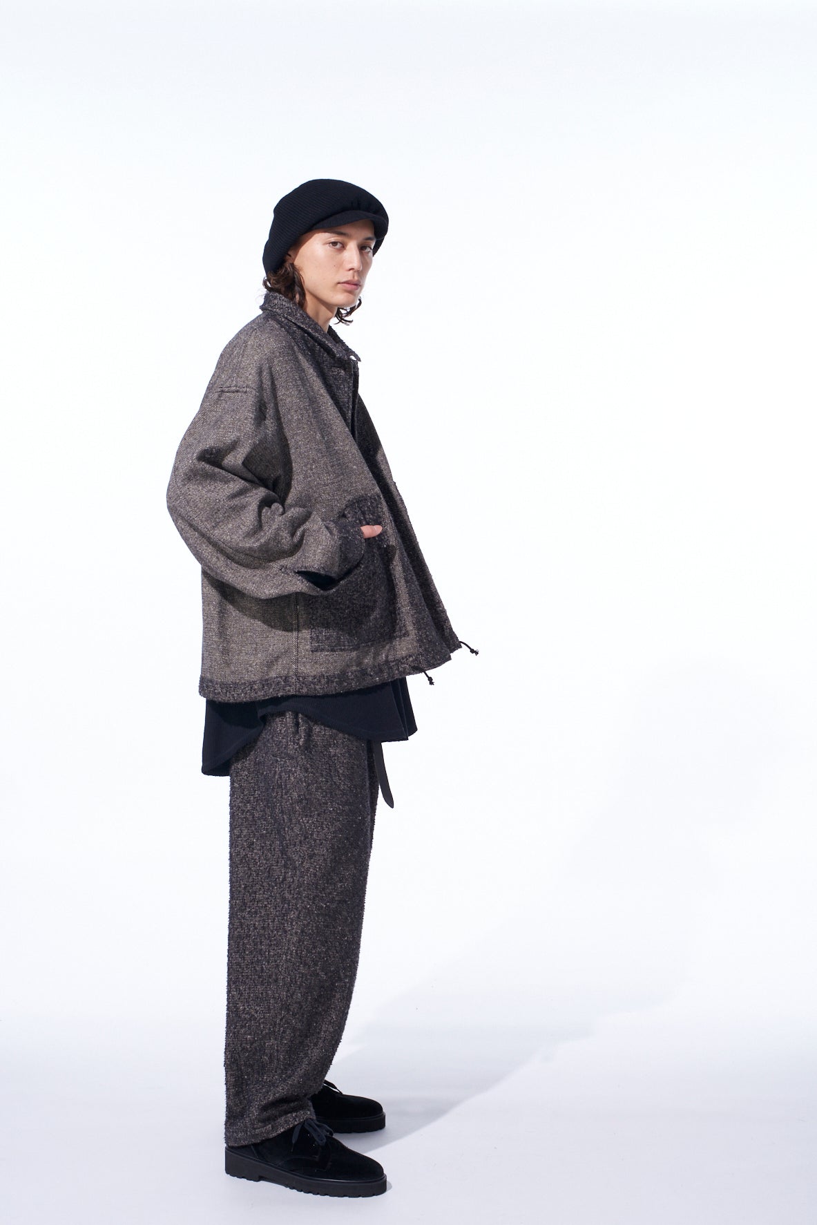 BRUSHED TWILL NEEDLE PUNCH EPAULETTE OVERSIZED BLOUSON