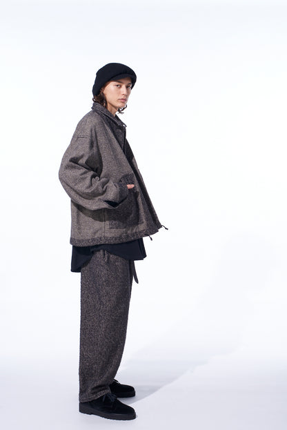 BRUSHED TWILL NEEDLE PUNCH EPAULETTE OVERSIZED BLOUSON