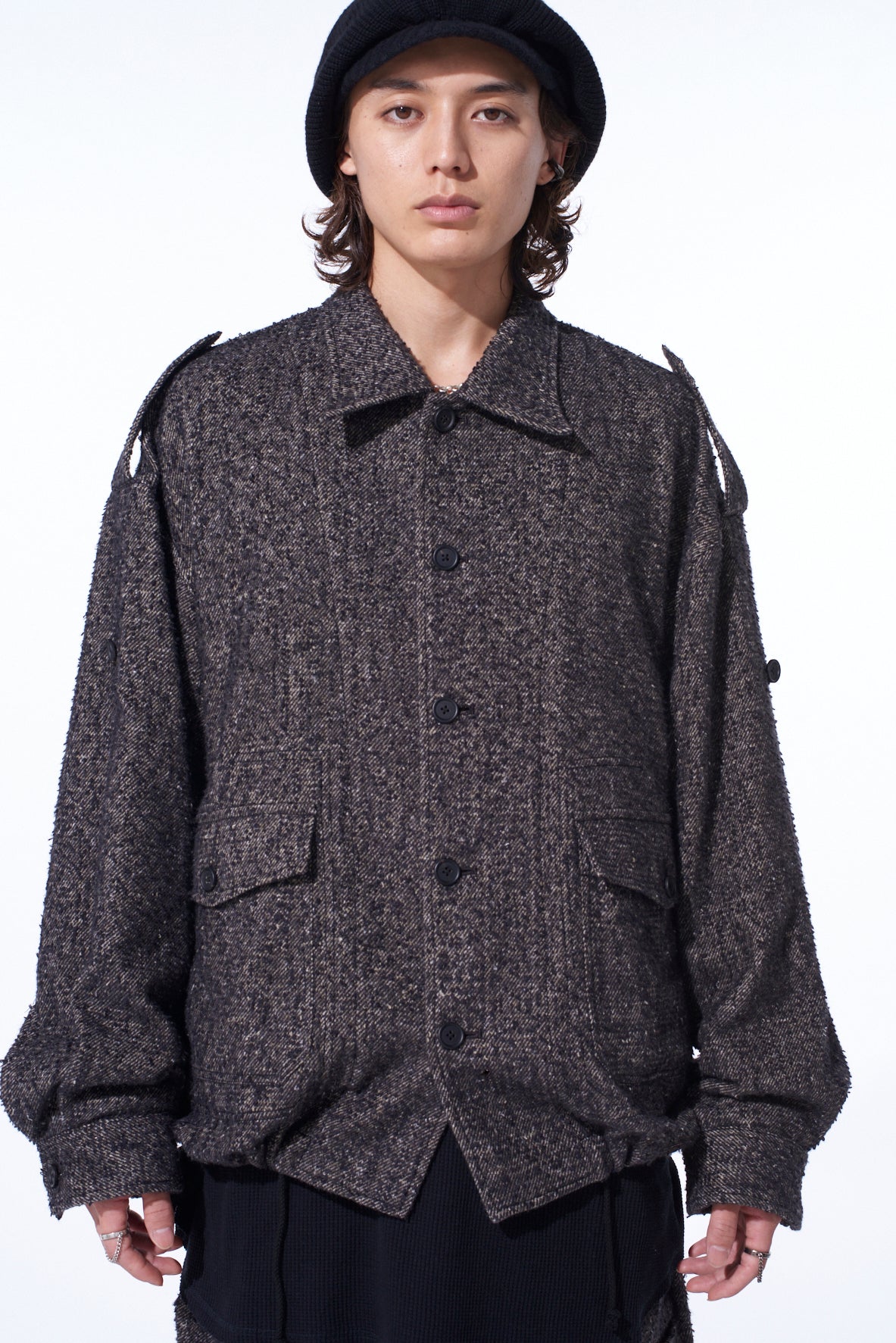 BRUSHED TWILL NEEDLE PUNCH EPAULETTE OVERSIZED BLOUSON