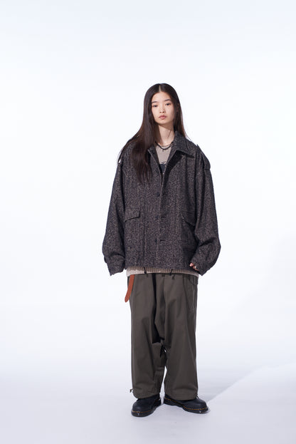 BRUSHED TWILL NEEDLE PUNCH EPAULETTE OVERSIZED BLOUSON