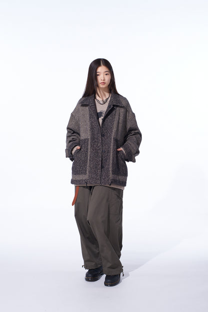 BRUSHED TWILL NEEDLE PUNCH EPAULETTE OVERSIZED BLOUSON