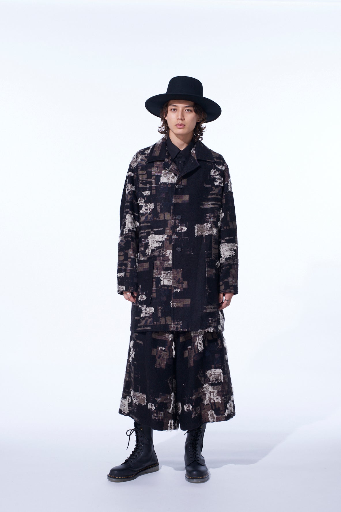 PATCHWORK CUT JACQUARD POCKET HALF COAT