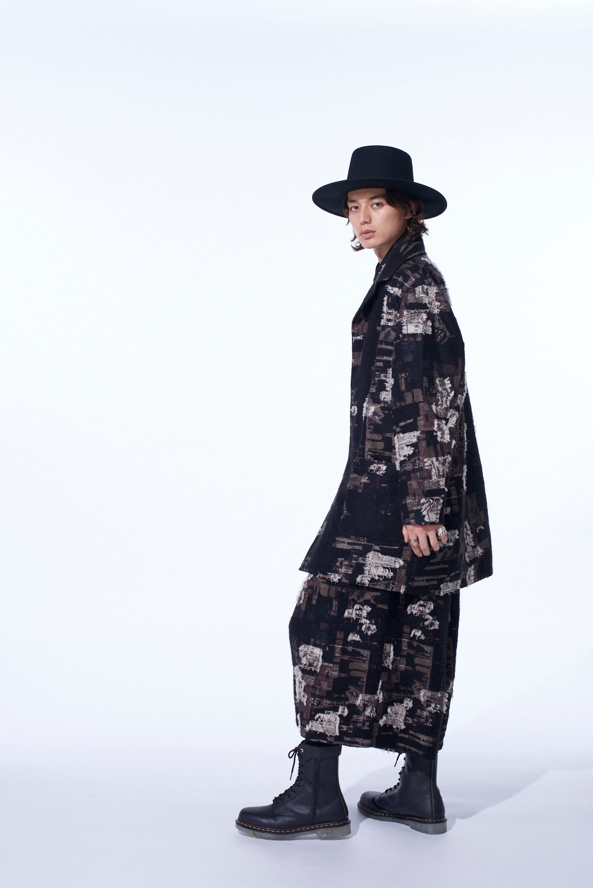PATCHWORK CUT JACQUARD POCKET HALF COAT