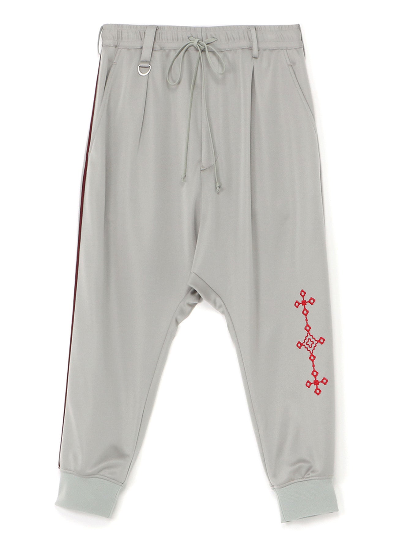 PE/SMOOTH JERSEY GEOMETRIC PATTERN EMBROIDERY SIDE TAPE LINE SAROUEL RIB PANTS