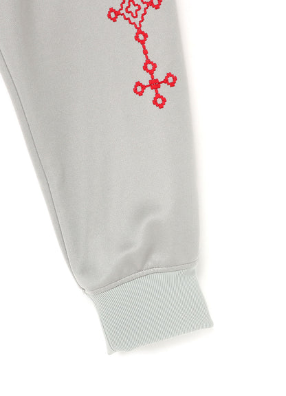 PE/SMOOTH JERSEY GEOMETRIC PATTERN EMBROIDERY SIDE TAPE LINE SAROUEL RIB PANTS