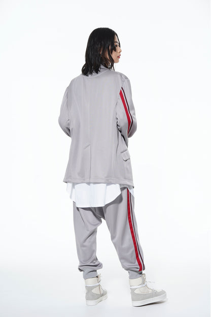 PE/SMOOTH JERSEY GEOMETRIC PATTERN EMBROIDERY SIDE TAPE LINE SAROUEL RIB PANTS