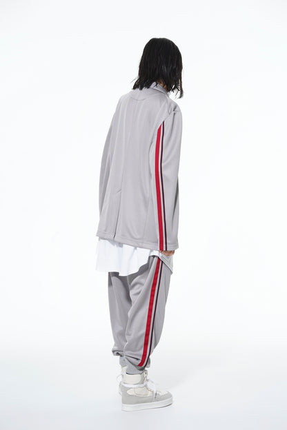 PE/SMOOTH JERSEY GEOMETRIC PATTERN EMBROIDERY SIDE TAPE LINE SAROUEL RIB PANTS