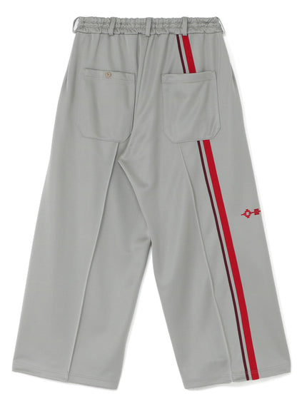 PE/SMOOTH JERSEY GEOMETRIC PATTERN EMBROIDERY TAPE LINE WAIST DRAWSTRING WIDE PANTS