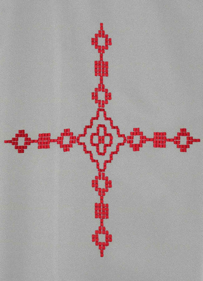 PE/SMOOTH JERSEY GEOMETRIC PATTERN EMBROIDERY TAPE LINE WAIST DRAWSTRING WIDE PANTS