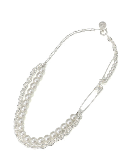SAFETY PIN IMITATION PEARL CHOKER