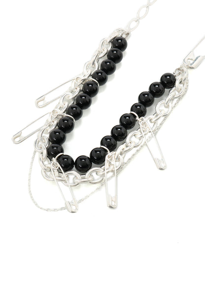 SAFETY PINS ONYX NECKLACE