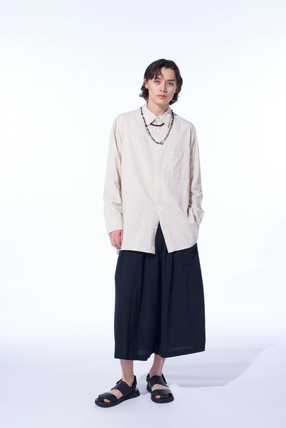 COTTON/LINEN POPLIN LOOSE-FIT REGULAR COLLAR SHIRT