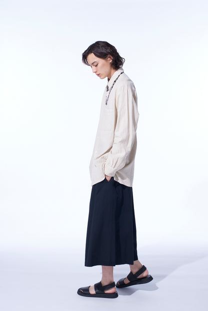 COTTON/LINEN POPLIN LOOSE-FIT REGULAR COLLAR SHIRT