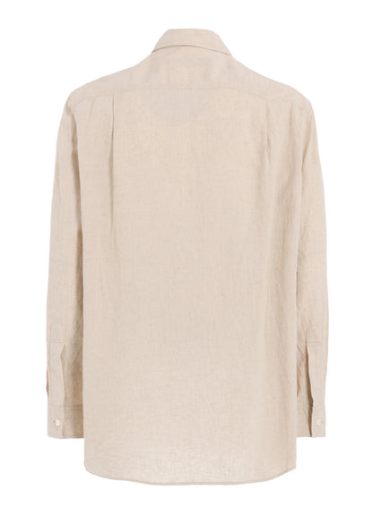 COTTON/LINEN POPLIN LOOSE-FIT REGULAR COLLAR SHIRT