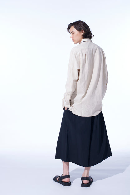 COTTON/LINEN POPLIN LOOSE-FIT REGULAR COLLAR SHIRT