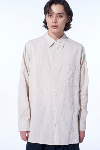 COTTON/LINEN POPLIN LOOSE-FIT REGULAR COLLAR SHIRT