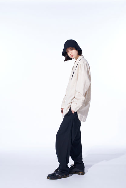 COTTON/LINEN POPLIN LOOSE-FIT REGULAR COLLAR SHIRT