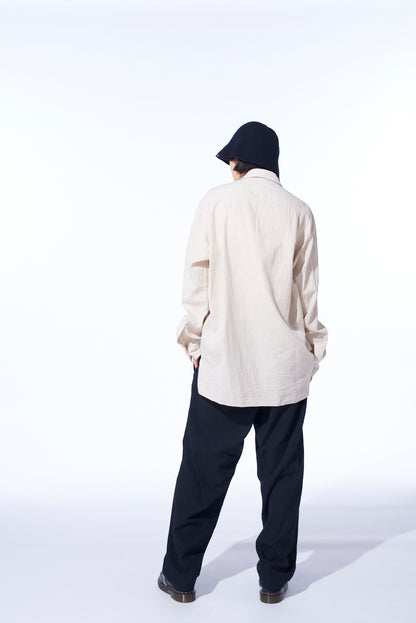 COTTON/LINEN POPLIN LOOSE-FIT REGULAR COLLAR SHIRT