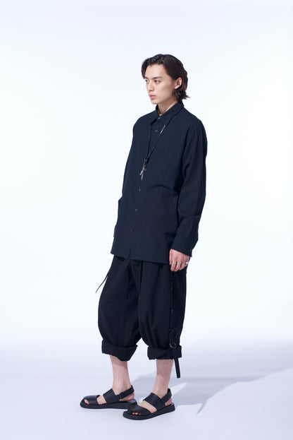 COTTON/LINEN POPLIN LOOSE-FIT REGULAR COLLAR SHIRT