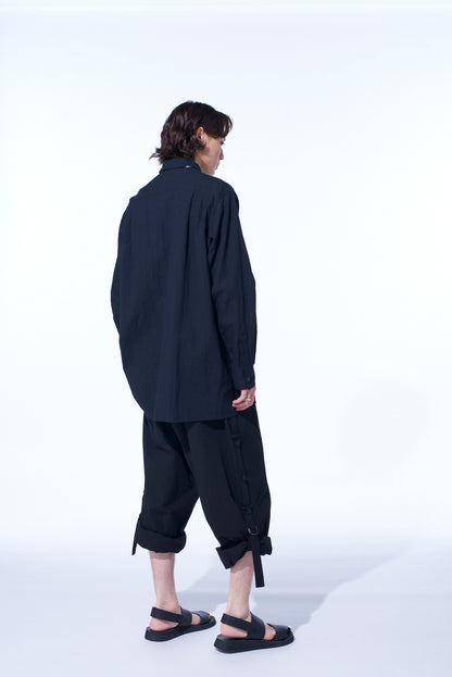 COTTON/LINEN POPLIN LOOSE-FIT REGULAR COLLAR SHIRT