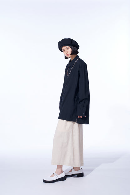 COTTON/LINEN POPLIN LOOSE-FIT REGULAR COLLAR SHIRT