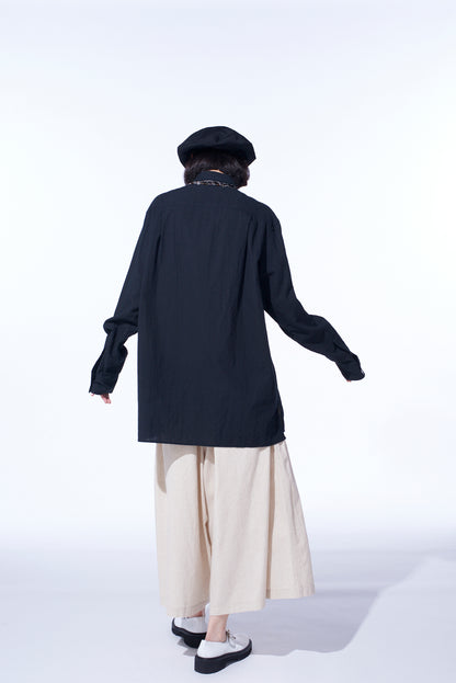 COTTON/LINEN POPLIN LOOSE-FIT REGULAR COLLAR SHIRT