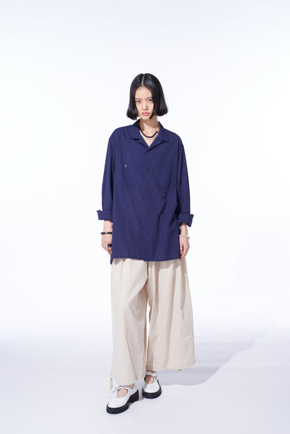 BROADCLOTH CHAMBRAY LOOSE-FIT OPEN COLLAR SHIRT