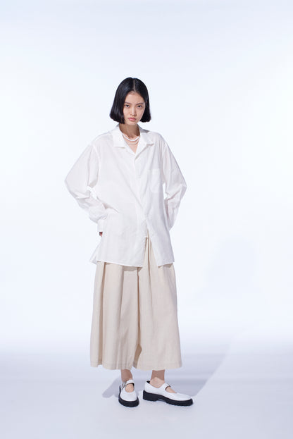 COTTON SILK LOAN LOOSE-FIT OPEN COLLAR SHIRT