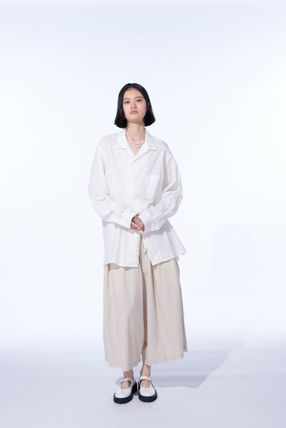 COTTON SILK LOAN LOOSE-FIT OPEN COLLAR SHIRT