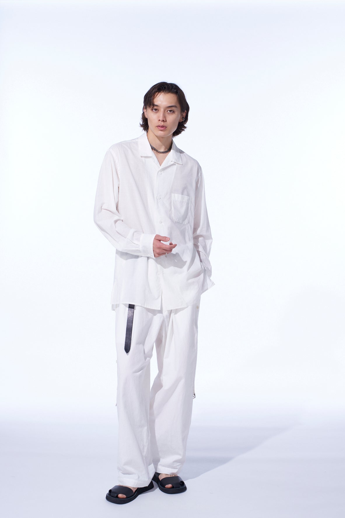COTTON SILK LOAN LOOSE-FIT OPEN COLLAR SHIRT