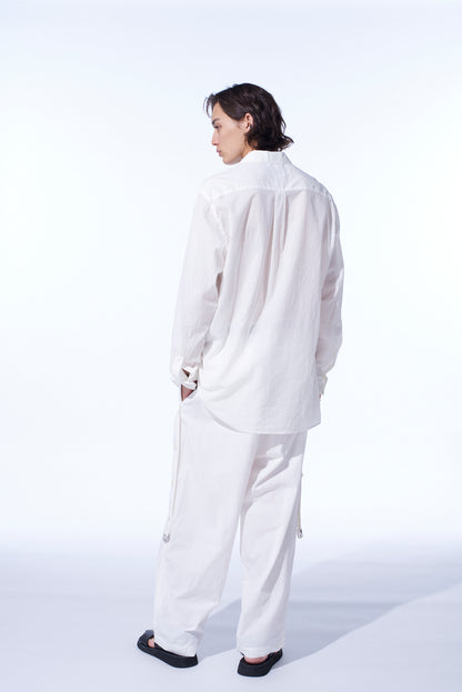 COTTON SILK LOAN LOOSE-FIT OPEN COLLAR SHIRT