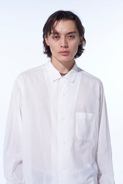COTTON SILK LOAN LOOSE-FIT OPEN COLLAR SHIRT
