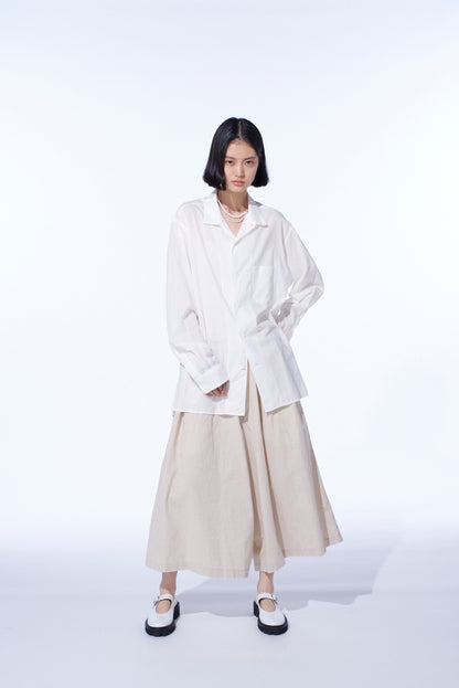 COTTON SILK LOAN LOOSE-FIT OPEN COLLAR SHIRT