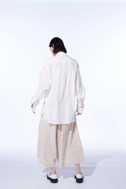 COTTON SILK LOAN LOOSE-FIT OPEN COLLAR SHIRT