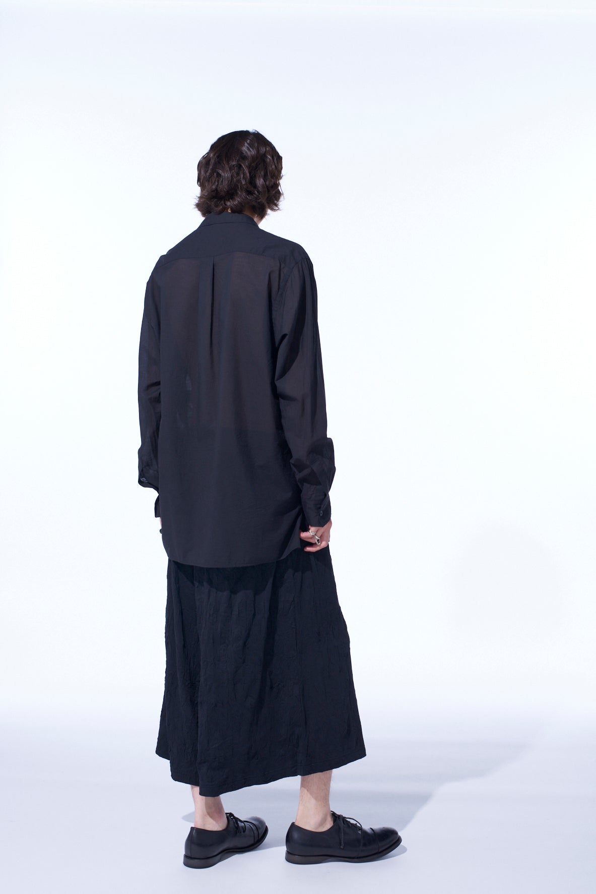 COTTON SILK LOAN LOOSE-FIT OPEN COLLAR SHIRT