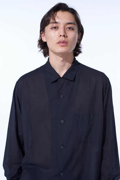 COTTON SILK LOAN LOOSE-FIT OPEN COLLAR SHIRT