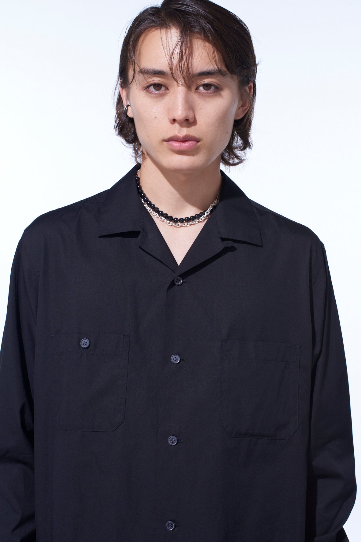 COTTON BROAD LOOSE-FIT OPEN COLLAR SHIRT