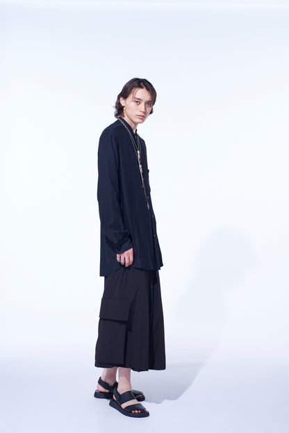 RAYON TWILL LOOSE FIT STAND COLLAR SHIRT